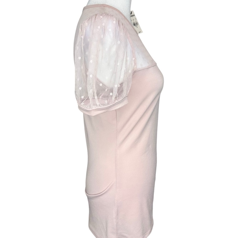 Express Pink Mesh Yoke Dot Sleeve Short Sleeve Top - Picture 6 of 12